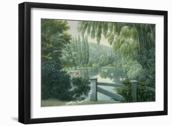 Vue de Malmaison : promenade des dames d'honneur sur la rivière.-Auguste Garneray-Framed Giclee Print