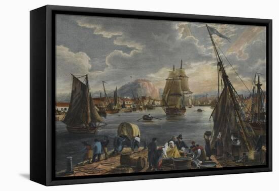 Vue de port de Cherbourg-null-Framed Stretched Canvas