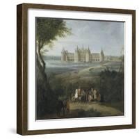 Vue du château de Chambord vers 1722 - au premier plan, le duc d'Orléans, Régent, donnant ses-Pierre Denis Martin-Framed Giclee Print