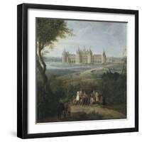 Vue du château de Chambord vers 1722 - au premier plan, le duc d'Orléans, Régent, donnant ses-Pierre Denis Martin-Framed Giclee Print