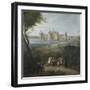 Vue du château de Chambord vers 1722 - au premier plan, le duc d'Orléans, Régent, donnant ses-Pierre Denis Martin-Framed Giclee Print