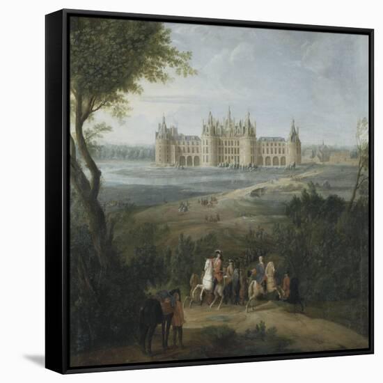 Vue du château de Chambord vers 1722 - au premier plan, le duc d'Orléans, Régent, donnant ses-Pierre Denis Martin-Framed Stretched Canvas