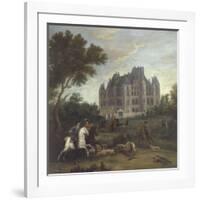 Vue du château de Madrid dans le bois de Boulogne vers 1722 - avec chasse au cerf du duc de-Pierre Denis Martin-Framed Giclee Print