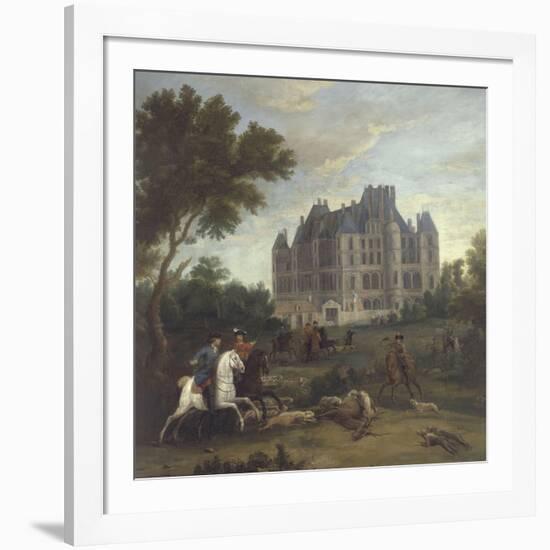 Vue du château de Madrid dans le bois de Boulogne vers 1722 - avec chasse au cerf du duc de-Pierre Denis Martin-Framed Giclee Print