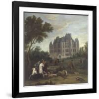 Vue du château de Madrid dans le bois de Boulogne vers 1722 - avec chasse au cerf du duc de-Pierre Denis Martin-Framed Giclee Print