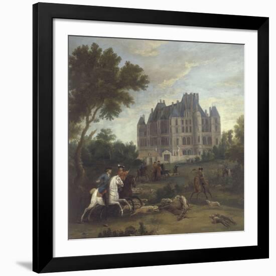 Vue du château de Madrid dans le bois de Boulogne vers 1722 - avec chasse au cerf du duc de-Pierre Denis Martin-Framed Giclee Print