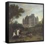 Vue du château de Madrid dans le bois de Boulogne vers 1722 - avec chasse au cerf du duc de-Pierre Denis Martin-Framed Stretched Canvas