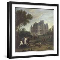 Vue du château de Madrid dans le bois de Boulogne vers 1722 - avec chasse au cerf du duc de-Pierre Denis Martin-Framed Giclee Print