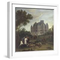 Vue du château de Madrid dans le bois de Boulogne vers 1722 - avec chasse au cerf du duc de-Pierre Denis Martin-Framed Giclee Print