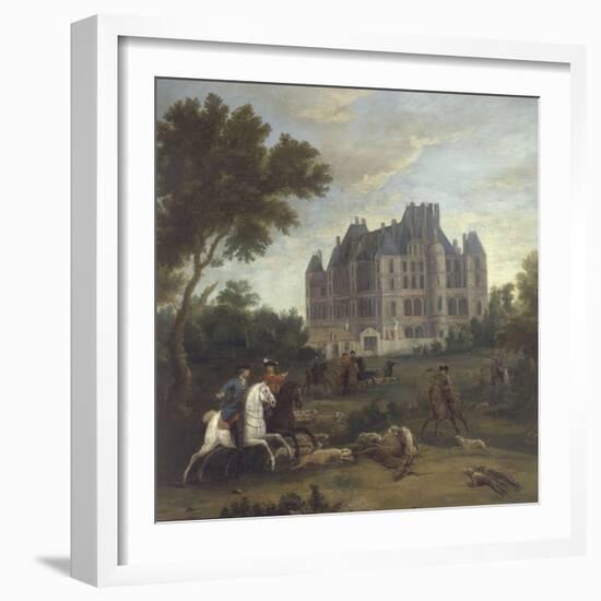 Vue du château de Madrid dans le bois de Boulogne vers 1722 - avec chasse au cerf du duc de-Pierre Denis Martin-Framed Giclee Print