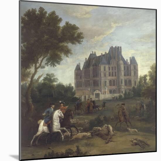 Vue du château de Madrid dans le bois de Boulogne vers 1722 - avec chasse au cerf du duc de-Pierre Denis Martin-Mounted Giclee Print