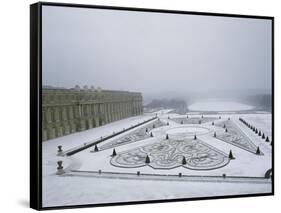 Vue du château de Versailles sous la neige côté parterre du Midi et de la p-null-Framed Stretched Canvas