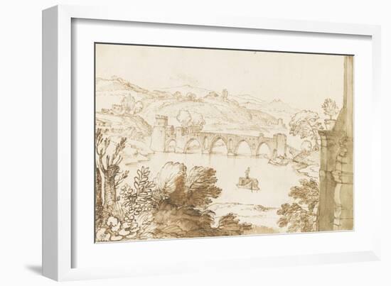 Vue du Ponte Molle, prise de la Villa Madama-Giovanni Francesco Grimaldi-Framed Giclee Print