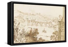 Vue du Ponte Molle, prise de la Villa Madama-Giovanni Francesco Grimaldi-Framed Stretched Canvas