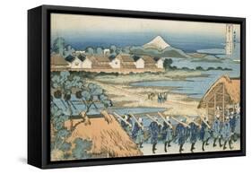 Vue du Senju : défilé de Daimyo-Katsushika Hokusai-Framed Stretched Canvas