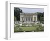 Vue extérieure du Petit Trianon : façade sud sur les parterres du jardin français-null-Framed Giclee Print