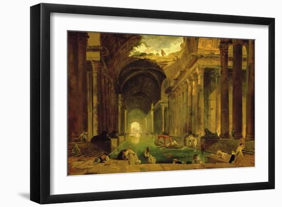 Vue Imaginaire de la Grande Galerie en Ruins-Hubert Robert-Framed Art Print