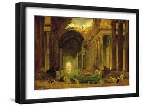 Vue Imaginaire de la Grande Galerie en Ruins-Hubert Robert-Framed Art Print