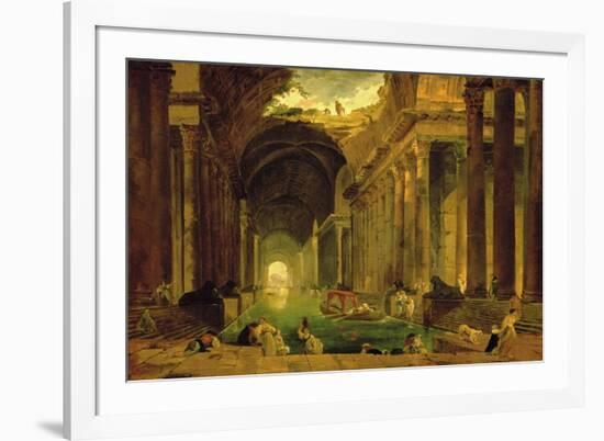 Vue Imaginaire de la Grande Galerie en Ruins-Hubert Robert-Framed Premium Giclee Print