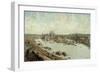 Vue panoramique de Paris en 1588 avec le Pont-Neuf en construction, prise des toits du Louvre-Theodor Hoffbauer-Framed Giclee Print