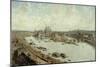 Vue panoramique de Paris en 1588 avec le Pont-Neuf en construction, prise des toits du Louvre-Theodor Hoffbauer-Mounted Giclee Print