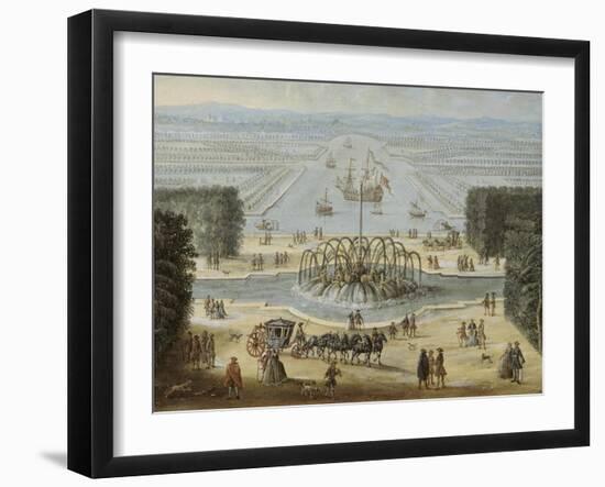 Vue perspective du Bassin d'Apollon et du Grand Canal avec sa flotille à Versailles-null-Framed Giclee Print