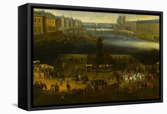 Vue perspective No.2 de la Seine de Paris sur le palais du Louvre, depuis le Pont Neuf vers 1666-null-Framed Stretched Canvas