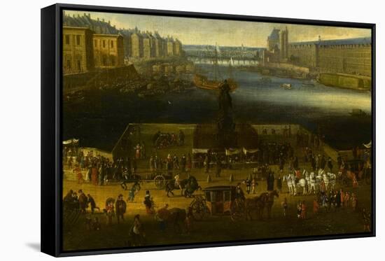 Vue perspective No.2 de la Seine de Paris sur le palais du Louvre, depuis le Pont Neuf vers 1666-null-Framed Stretched Canvas