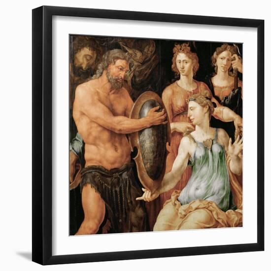 Vulcain Accorde a Thetis Le Bouclier D'achille - Vulcan Hands Thetis the Shield for Achilles - Maar-Maerten van Heemskerck-Framed Giclee Print