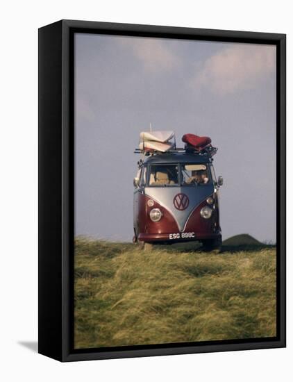 VW Camper Van with Surf Boards on Roof-Dominic Harcourt-webster-Framed Stretched Canvas