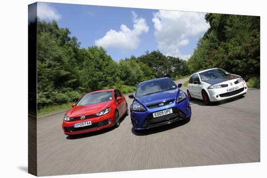 VW Golf GTi Renault Megane Sport R26R and Ford Focus RS 2009-Simon Clay-Stretched Canvas