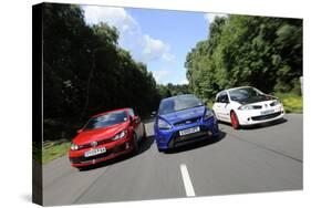 VW Golf GTi Renault Megane Sport R26R and Ford Focus RS 2009-Simon Clay-Stretched Canvas