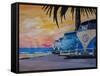 VW Volkswagen Bully Series - Blue Surf Bus Line-Martina Bleichner-Framed Stretched Canvas