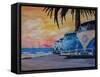 VW Volkswagen Bully Series - Blue Surf Bus Line-Martina Bleichner-Framed Stretched Canvas