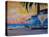 VW Volkswagen Bully Series - Blue Surf Bus Line-Martina Bleichner-Stretched Canvas