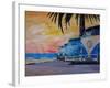 VW Volkswagen Bully Series - Blue Surf Bus Line-Martina Bleichner-Framed Art Print