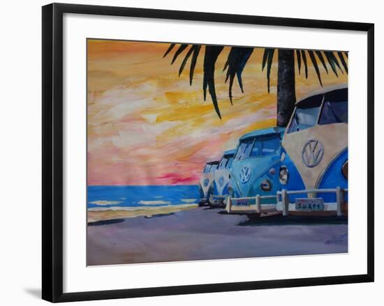 VW Volkswagen Bully Series - Blue Surf Bus Line-Martina Bleichner-Framed Art Print