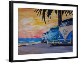 VW Volkswagen Bully Series - Blue Surf Bus Line-Martina Bleichner-Framed Art Print