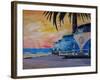 VW Volkswagen Bully Series - Blue Surf Bus Line-Martina Bleichner-Framed Art Print