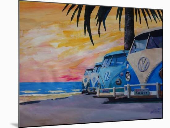 VW Volkswagen Bully Series - Blue Surf Bus Line-Martina Bleichner-Mounted Art Print