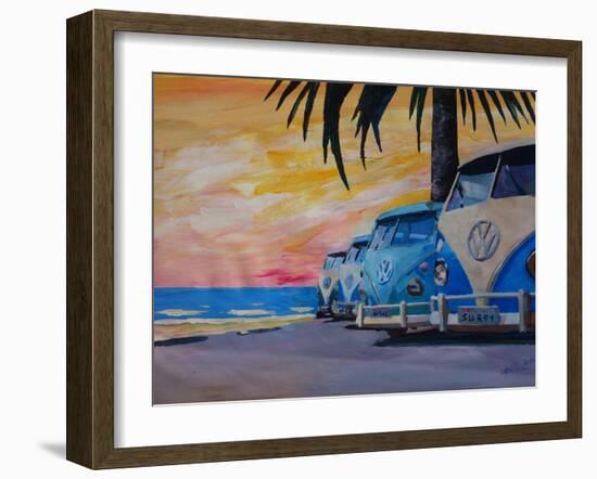 VW Volkswagen Bully Series - Blue Surf Bus Line-Martina Bleichner-Framed Art Print