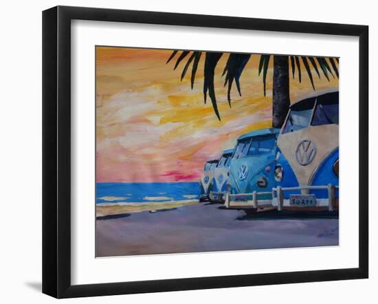 VW Volkswagen Bully Series - Blue Surf Bus Line-Martina Bleichner-Framed Art Print