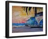 VW Volkswagen Bully Series - Blue Surf Bus Line-Martina Bleichner-Framed Art Print