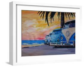 VW Volkswagen Bully Series - Blue Surf Bus Line-Martina Bleichner-Framed Art Print