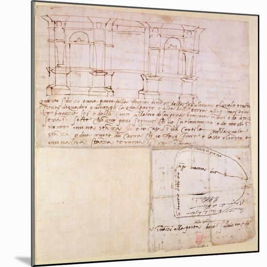 W.23R Architectural Sketch with Notes-Michelangelo Buonarroti-Mounted Giclee Print