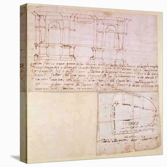 W.23R Architectural Sketch with Notes-Michelangelo Buonarroti-Stretched Canvas