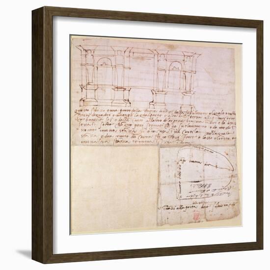 W.23R Architectural Sketch with Notes-Michelangelo Buonarroti-Framed Giclee Print