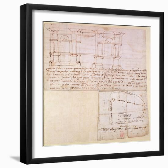 W.23R Architectural Sketch with Notes-Michelangelo Buonarroti-Framed Giclee Print