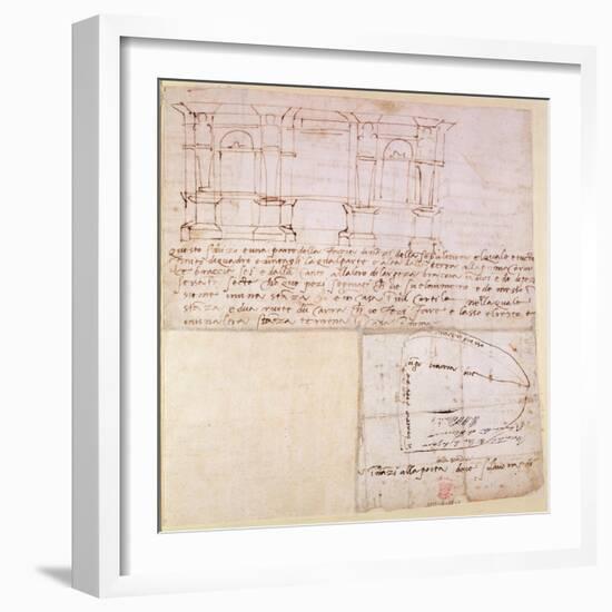 W.23R Architectural Sketch with Notes-Michelangelo Buonarroti-Framed Giclee Print