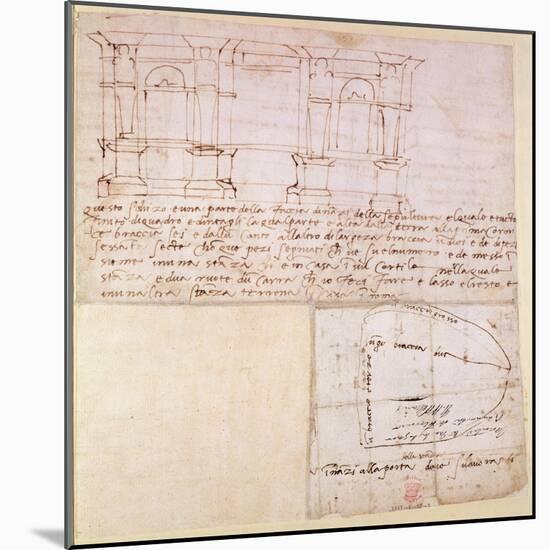 W.23R Architectural Sketch with Notes-Michelangelo Buonarroti-Mounted Giclee Print